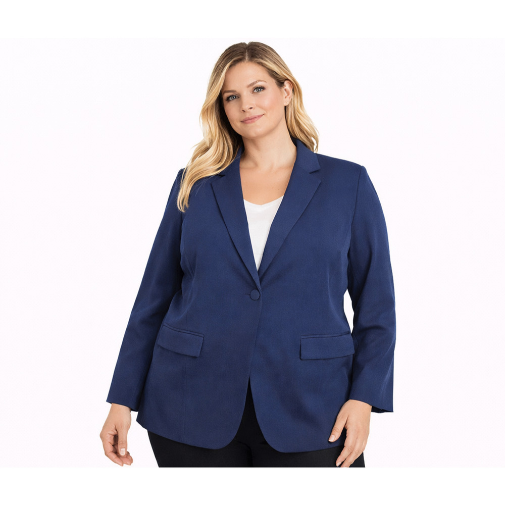 Women’s 16W Blue Stretch Blazer Jacket Button Front Career Work NWOT